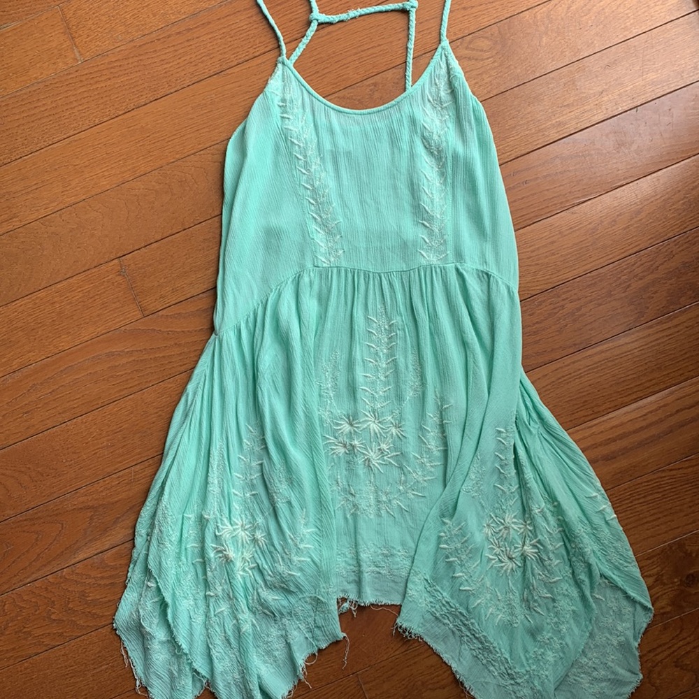 Free People Intimately mint green tattered embroidered dress size small